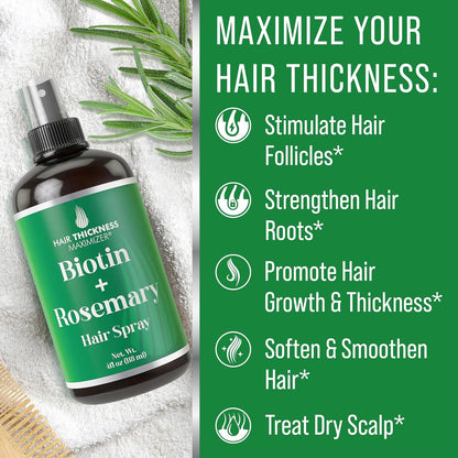 Biotin + Rosemary Oil Spray For Hair Growth. Vegan Leave In Conditioner For Women, Men. Strengthens & Hydrates Thinning, Dry Hair for a Healthier-Looking Scalp