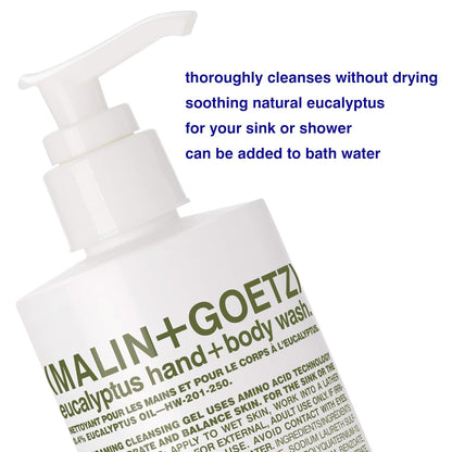 MALIN+GOETZ Eucalyptus Hand + Body Wash – natural hydrating soap,cleansing and purifying for all skin types, prevents stripping or irritation on sensitive skin. Cruelty-free. 8.5 fl oz