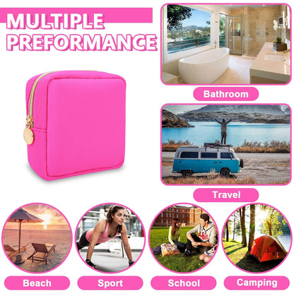 Mini Makeup Pouch for Purse, Small Cosmetic Bag Pouch Nylon Travel Toiletry Organizers for Women Girls, Cute Zipper Pouch Coin Purse Preppy Storage Bag for School Work(Mini-Bubblegum)