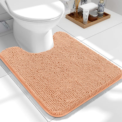 OLANLY Toilet Rugs U-Shaped 24x20, Extra Soft Absorbent Chenille Contour Bathroom Rugs for Toilet, Dry Quickly, Machine Washable, Non-Slip Bath Mat, Peach