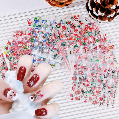 30 Pcs Christmas Nail Sticker 3D Self- Adhesive Nail Decals with Cute Penguin Deer Snowman Snowflake Elk Santa Claus Design Xmas Nail Art Stickers for Women Winter Holiday Nail Sticker(Christmas)