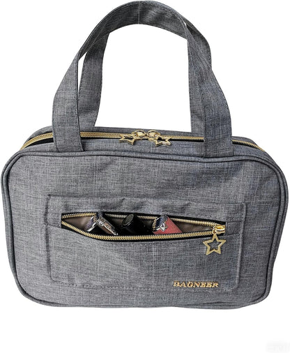 Travel Toiletry Bag with Hanging Hook, Water-resistant Makeup Cosmetic Bag Travel Bathroom Organizer for Accessories, Shampoo, Women Toiletries Container (Gray, Medium)