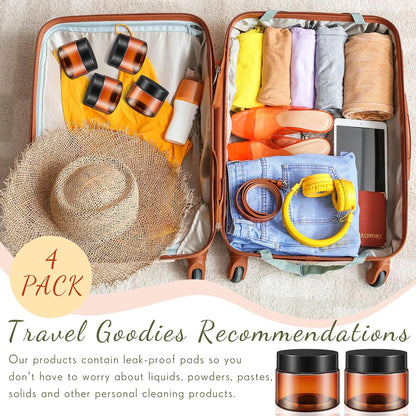 SATINIOR 24 Pieces Empty Clear Plastic Jars with Lids Round Storage Containers Wide Mouth for Beauty Product Cosmetic Cream Lotion Liquid Butter Craft and Food(Amber Lid,4 oz)