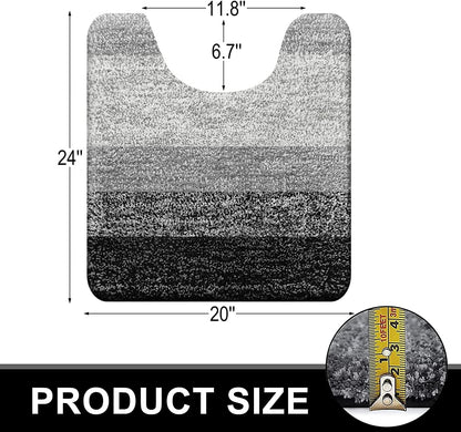 OLANLY Luxury Toilet Rugs U-Shaped 24x20, Extra Soft and Absorbent Microfiber Bathroom Rugs, Non-Slip Plush Shaggy Bath Mat, Machine Wash Dry, Contour Bathroom Mats for Toilet Base, Black