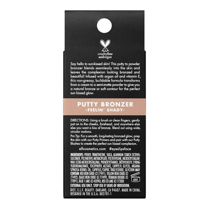 e.l.f. Putty Bronzer, Creamy & Highly Pigmented Formula, Creates a Long-Lasting Bronzed Glow, Infused with Argan Oil & Vitamin E, Feelin’ Shady, 0.35 Oz (10g)