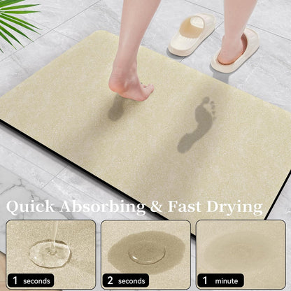 Beige Long Bathroom Mat Rugs 59x17 Long Diatomaceous Earth Bath Mat Large Quick Dry Bath Mat Non Slip Rubber Backed Super Absorbent Shower Mat, Thin Bathroom Runner Rugs Floor Mat Fit Under Door