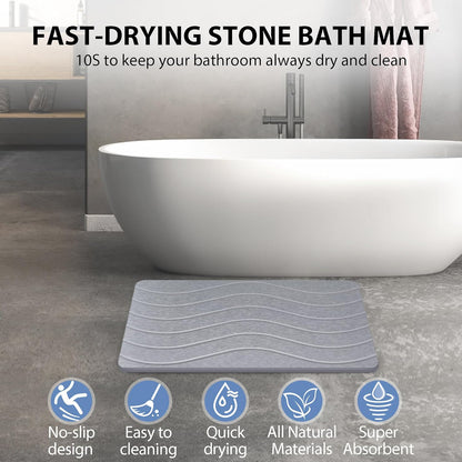 Absorbent Stone Bath Mat, Diatomaceous Earth Shower Mats, Non-Slip Water Absorbing Diatomite Stone Mat for Bathroom Floor, Quick-Drying Easy to Clean (23" x 16" Gray)