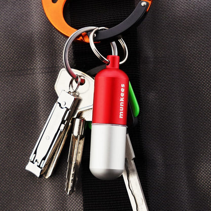 munkees Portable Pill Case Small Waterproof Capsules EDC Keychain, Travel Pill Bottle for Camping, Hiking, Backpacking, Compact Valuables Container for Outdoors 2-Pack