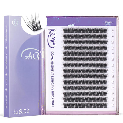 GAQQI Lash Clusters, GQ03 False Eyelashes DIY Lash Extensions C Curl 168PCS Cluster Lashes 14MM, Wispy and Natural Lash Wisps (GQ03,14mm,C Curl)