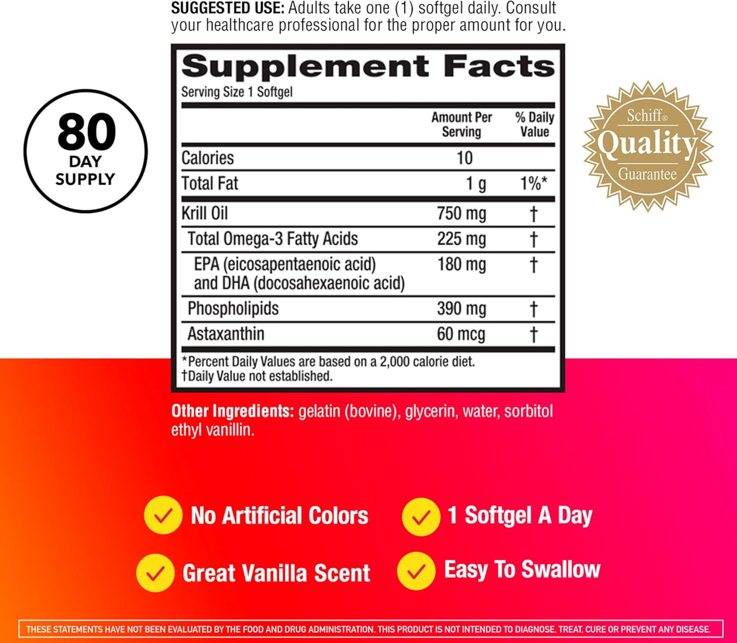 MegaRed Antarctic Krill Oil 750mg, Omega 3 Fatty Acid Supplement, Ultra Concentrate EPA & DHA Softgels, Antioxidant Astaxanthin, Heart Health Supplement with No Fish Oil Aftertaste, 80ct