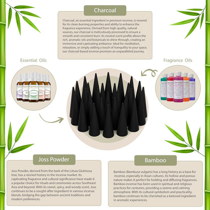 Frankincense Charcoal Incense Cones 2" BACKFLOW - 60 Pack Bulk - Natural Scented Cones Handmade Hand Dipped