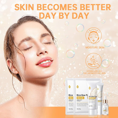 Rice Skin Care Sets For Women, 5/6Pcs Skin Care Kit, Moisturizing Skin Care Gift Set , Face Care Kit Inclusde Rice Mask, Cleanser, Toner, Lotion, Eyecream, Face Serum (5pcs Rice Raw Pulp)