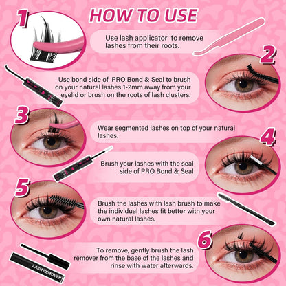 PROLASHBEAUTY Manga Lash Clusters Kit Anime Lash Clusters Volume Fairy Ultra-Thin Band Spike Lashes with Lash Bond and Seal Applictor Remover (Anime,10-16mix)