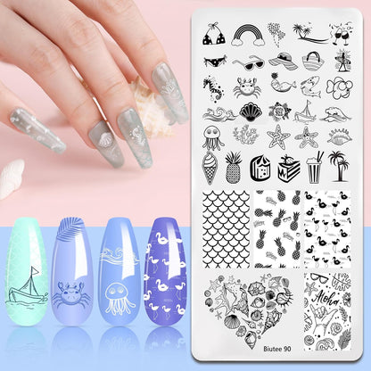 Biutee Nail Art Stamping Plates Set 10PCS French Line Stamp Templates, Nail Stamping Kit with Silicone Nail Stamper for DIY Print Manicure Salon Design Gift In Home