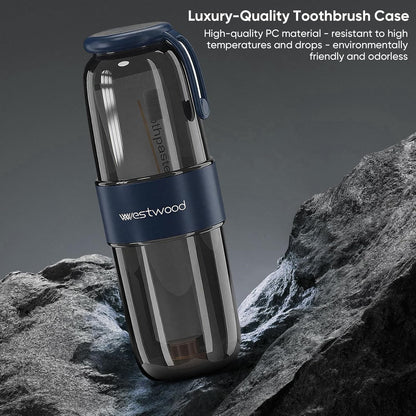 Westwood Travel Toothbrush Case Travel Toothbrush Holder with Cup, Large Toothbrush Container for Toothbrush Toothpaste Razor, Portable Toothbrush Holder with Cover for Home Business School (Black)