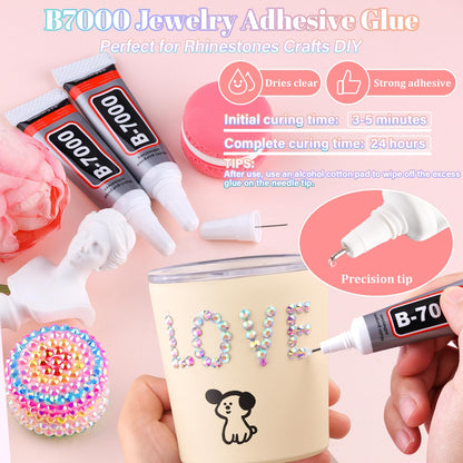 30000Pcs Resin Rhinestones for Bedazzling with 3Pcs B7000 Jewelry Glue, AB Flatback Gems Rhinestones for Crafting, Clothing Tumblers Mugs Shoes Fabric Decor Nail Art