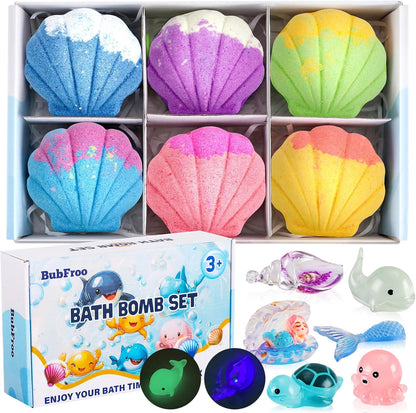 Bath Bombs for Kids, 3.5oz Large Mermaid Bath Bomb with Toys Inside, Girls Bath Bombs with Surprise Inside, Organic Natural Bubble Bath Fizz for Kids, 6 Pack