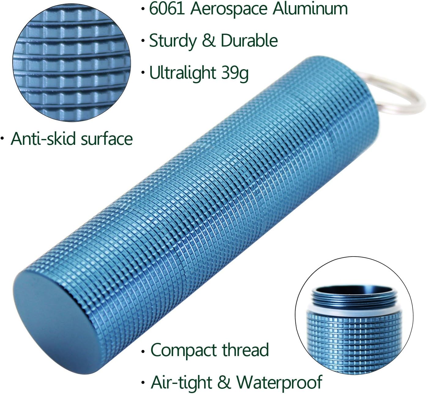 PPFISH 2 PCS Portable Daily Pill Case, 3 Compartments Aluminum Alloy Waterproof Pill Box Dispenser, Small Pocket Pill Container, Keychain Pill Fob, Travel Pill Holder for Men Women
