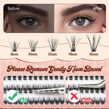 Lash Clusters 0.05mm PBT Fiber Eyelash Clusters, 0.3mm Superfine Soft Band C Curl Diy Lash Extension, 160pcs 8-16mm Individual Lashes Clusters Like Eyelash Extensions (40D-C-8-16Mix)
