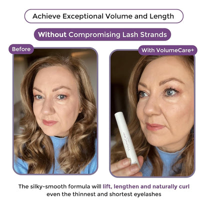 VolumeCare+ Mascara For Older Women - Extreme Length and Volume 2-in-1 Formula - No Clumps, Long-Wearing, Hypoallergenic Mascara For Sensitive Eyes (Natural Black)