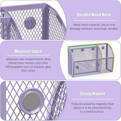 YINGHUA Strong Magnetic Pen Holder for Whiteboard and Refrigerator 3 Compartments Metal Mesh Organizer Space Saving Shelf for Office School Home and Locker - Purple