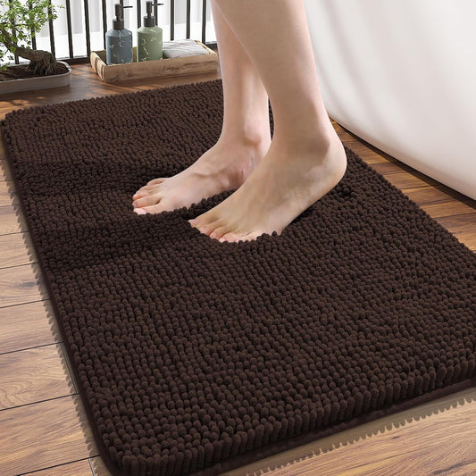 OLANLY Bathroom Rugs 34x21, Extra Soft Absorbent Chenille Bath Rugs, Rubber Backing Quick Dry, Machine Washable Bath Mats for Bathroom Floor, Tub and Shower, Home Decor Accessories, Brown