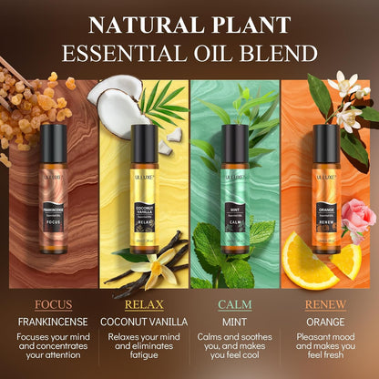 Essential Oils Roll On Set (8 Pack) 8 Scent, Essential Oil with Roller Ball, Natural Aromatherapy Oil for Skin, Stress Comfort, Calming, Relaxation Self Care Gift Set for Women and Men