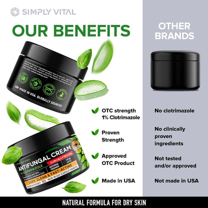 SimplyVital Antifungal Cream with Clotrimazole 1% - Foot Skin Fungus Treatment Extra Strength for Humans - Anti fungal Treatment for Ringworm, Jock Itch & Athlete’s Foot – Made in USA – 2 oz