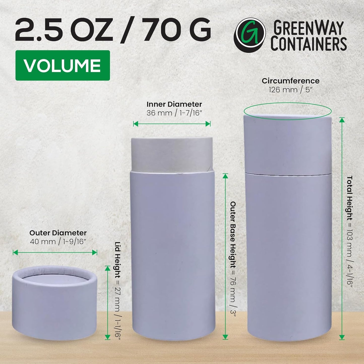 GreenWay 2.5oz / 70g Kraft Paperboard Deodorant Tubes with Lids - 6 Pack Solid Perfume Tubes Refillable DIY Cosmetic Containers - Deodorant Containers Lotion Tubes Empty Holder Tubes Kraft - White