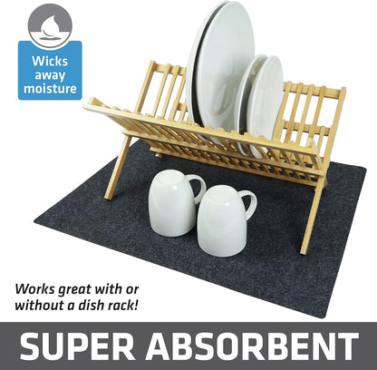 Drymate XL Dish Drying Mat, Oversized (19”x24”), Low-Profile, Super Absorbent, Quick Dry Fabric, Waterproof & Slip-Resistant, for Kitchen Counter, Trimmable, Easy to Clean (USA Made)(Charcoal)