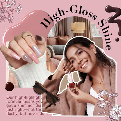 AZUREBEAUTY Nail Polish Set 4 Colors Pink Nude Glitter Nail Polish Quick Dry Natural Nail Lacquer Fingernail Kit with Top Coat DIY Salon Home