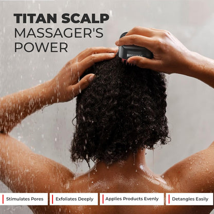 Bossman Titan Shower Scalp Massager – Ergonomic Silicone Scrubber for Product Build-Up, Dandruff & Pore Stimulation – Head & Beard Care Tool with Soft Bristles