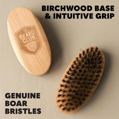 Beard Club Men's Boar Bristle Brush - Birchwood Grooming Tool for Styling, Taming and Healthy Beard Growth
