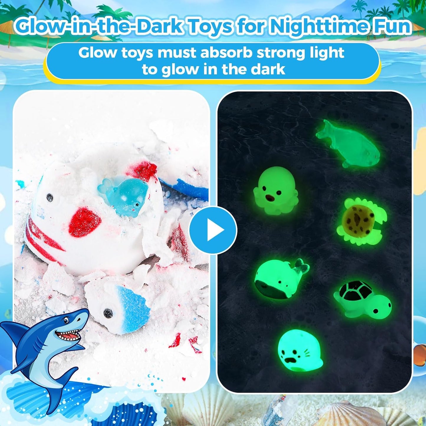 Bath Bombs for Kids, Organic Natural Shark Bath Bomb with Toys Inside, Boys Girls Bath Bomb with Surprise Inside, Bubble Bath Fizz for Kids, 6 Pack