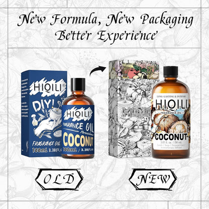 HIQILI Coconut Fragrance Oil for Home Diffuser, Ideal for Making Candle, Soap, Body Spray, Women's Perfume, Creamy Scents - 5.07 Fl Oz