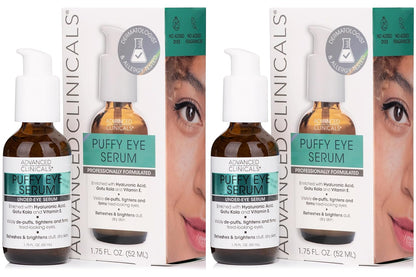 Advanced Clinicals Puffy Eyes Treatment Eye Serum Anti Aging, Brightening, & Firming Under Eye Serum With Vitamin E, Collagen, Gotu Kola, Caffeine, & Green Tea Helps Hydrate & Calm Puffiness, 2-Pack
