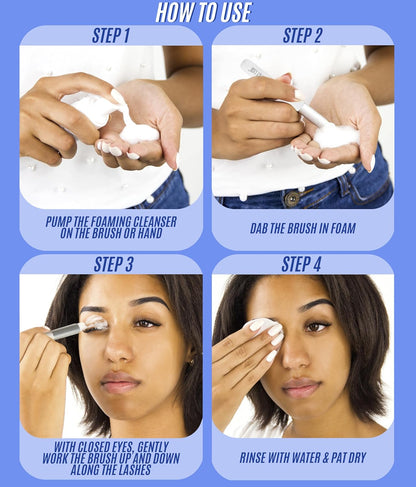 STACY LASH Eyelash Extension Shampoo + Brush / 1.69 fl.oz / 50ml / Eyelid Foaming Cleanser/Wash for Extensions & Natural Lashes/Safe Makeup Remover/Supplies for Professional & Home Use