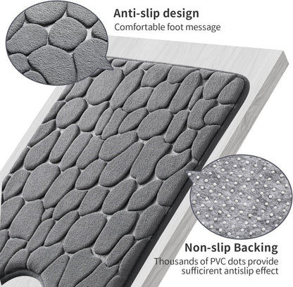 YIHOUSE Memory Foam Bath Mat Cobblestone Bathroom Rugs Super Water Absorbent Bath Mats for Bathroom Machine Washable Bath Rugs(20 x 24,Dark Gray)