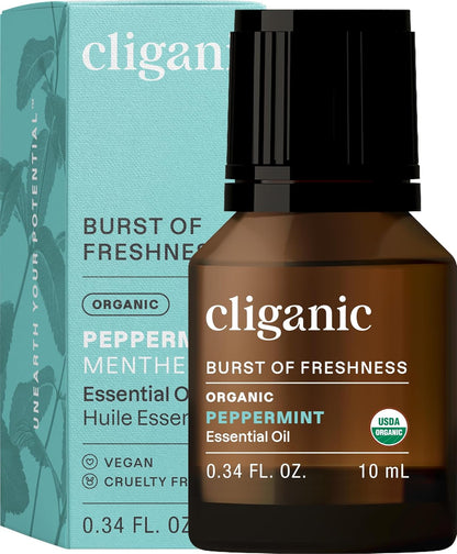 Cliganic Organic Peppermint Essential Oil, 100% Pure Natural Undiluted, for Aromatherapy | Non-GMO Verified (Packaging May Vary)