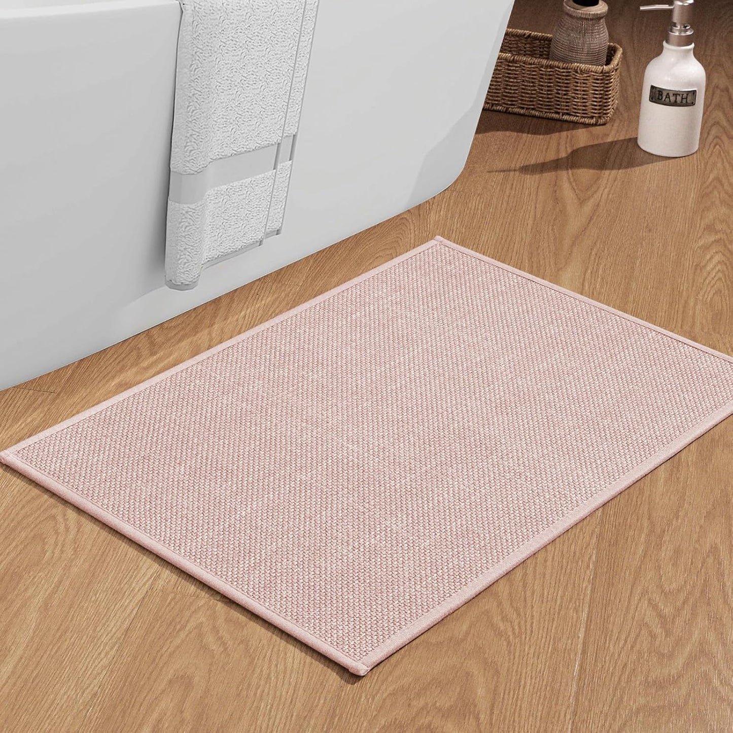 chakme Bathroom Rugs Mat 36x25, Ultra Thin Non Slip Bath Mat Large Quick Dry Absorbent Bath Mat for Bathroom Floor, (Pink, 36"x25")