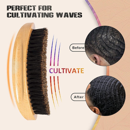 Wave Brush for Men - Beech Wood & Black Boar Bristle Brush for Cultivating Beards, Hair Waves, and Wolfing