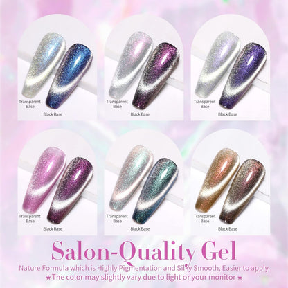 Born Pretty Cat Magnetic Gel Nail Polish Set Auroras 9D Cat Magnetic Eye Glitter Gel Polish Nail Art Manicure Collection Gift 6PCS 7ML