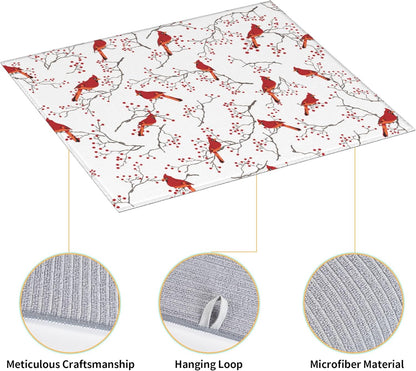 Cardinal Bird Red Berry Decor Kitchen Drying Mat Cute Microfiber Dish Drainer Mat for Kitchen Counter Absorbent Reusable Washable Home Holiday Decor 16x18 Inch