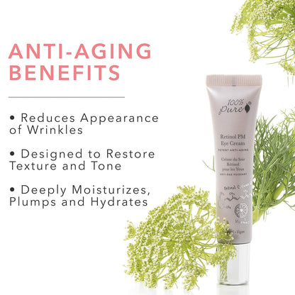 100% PURE Retinol Eye PM Cream, Anti-Aging Eye Cream for Wrinkles, Pure Retinol Cream, Wrinkle Cream Promotes Collagen (0.5 oz)