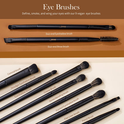 Makeup Brushes Set Jessup Make up Brushes 14Pcs Black Kabuki Foundation Eyeshadow Contour Concealer Powder Eyeliner Crease Eyebrow Blending Brush, T336