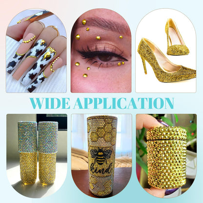 6100Pcs Resin Rhinestones for Crafting with 2Pcs 10ml B7000 Jewelry Glue, 1 Box Flatback Crystals Diamond (Bright Gold) for Bedazzling Crafts DIY Nail Art，Non Hotfix Gems for Clothing Shoes Tumblers