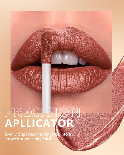 MAKI YIKA Metallic Lipsticks Long Lasting Brown Lipstick for Women, High Shine Glitter Lipstick No Smudge Transferproof iquid Lip Gloss (BR09 Celebration)