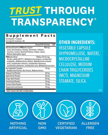 Zenwise Health Digestive Enzymes for Gut Health & Bloating Relief - Multi Enzymes Digestion Supplement with Probiotics, Bromelain & Papaya for Digestive Health Support - Men & Women - 60 Count