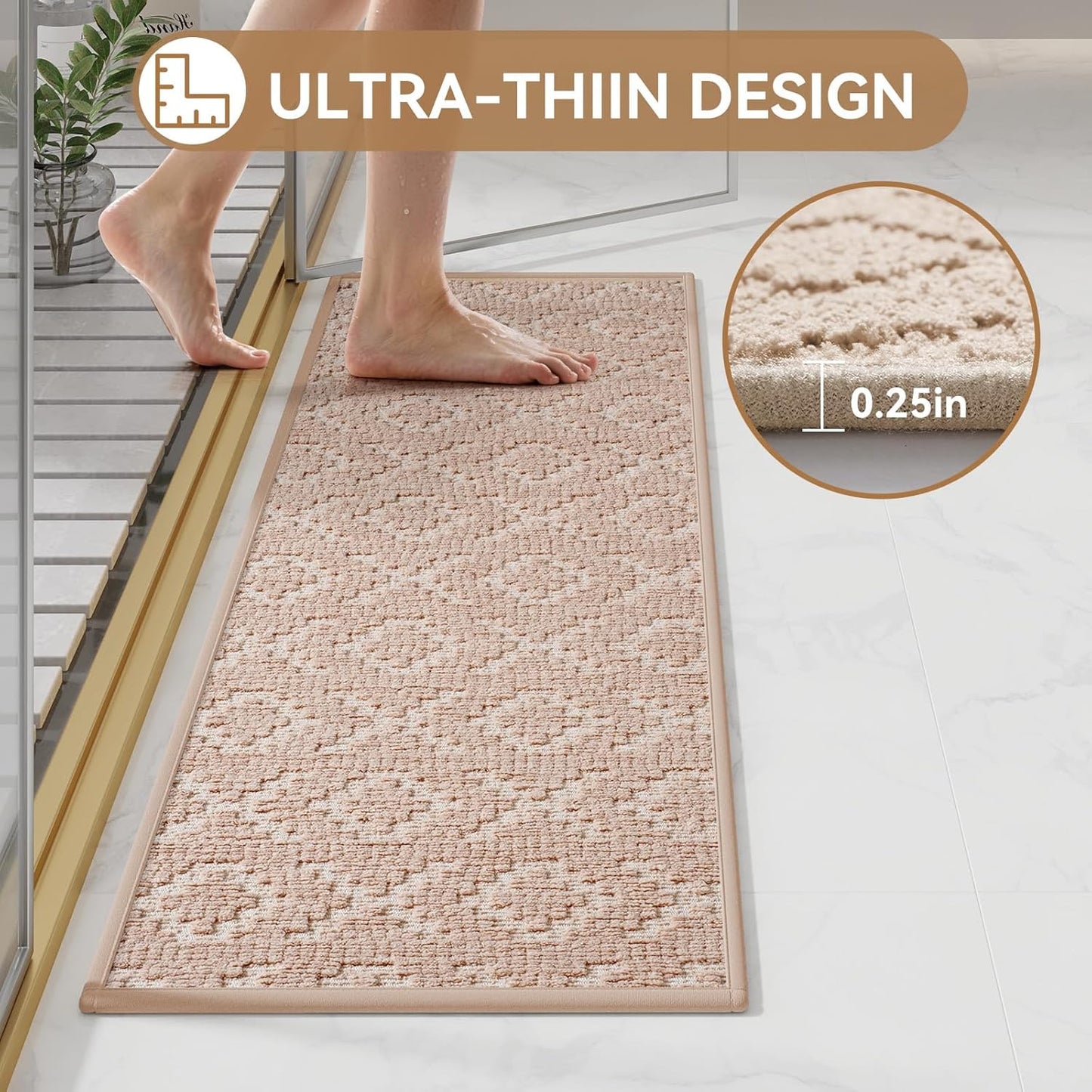 Bathroom Rugs Non Slip, Super Absorbent Quick Dry Bath Mat, Rubber Backing Ultra Thin Bathroom Mats Fit Under Door Bathroom Floor Bathtub Shower