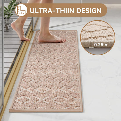 Bathroom Rugs Non Slip, Super Absorbent Quick Dry Bath Mat, Rubber Backing Ultra Thin Bathroom Mats Fit Under Door Bathroom Floor Bathtub Shower